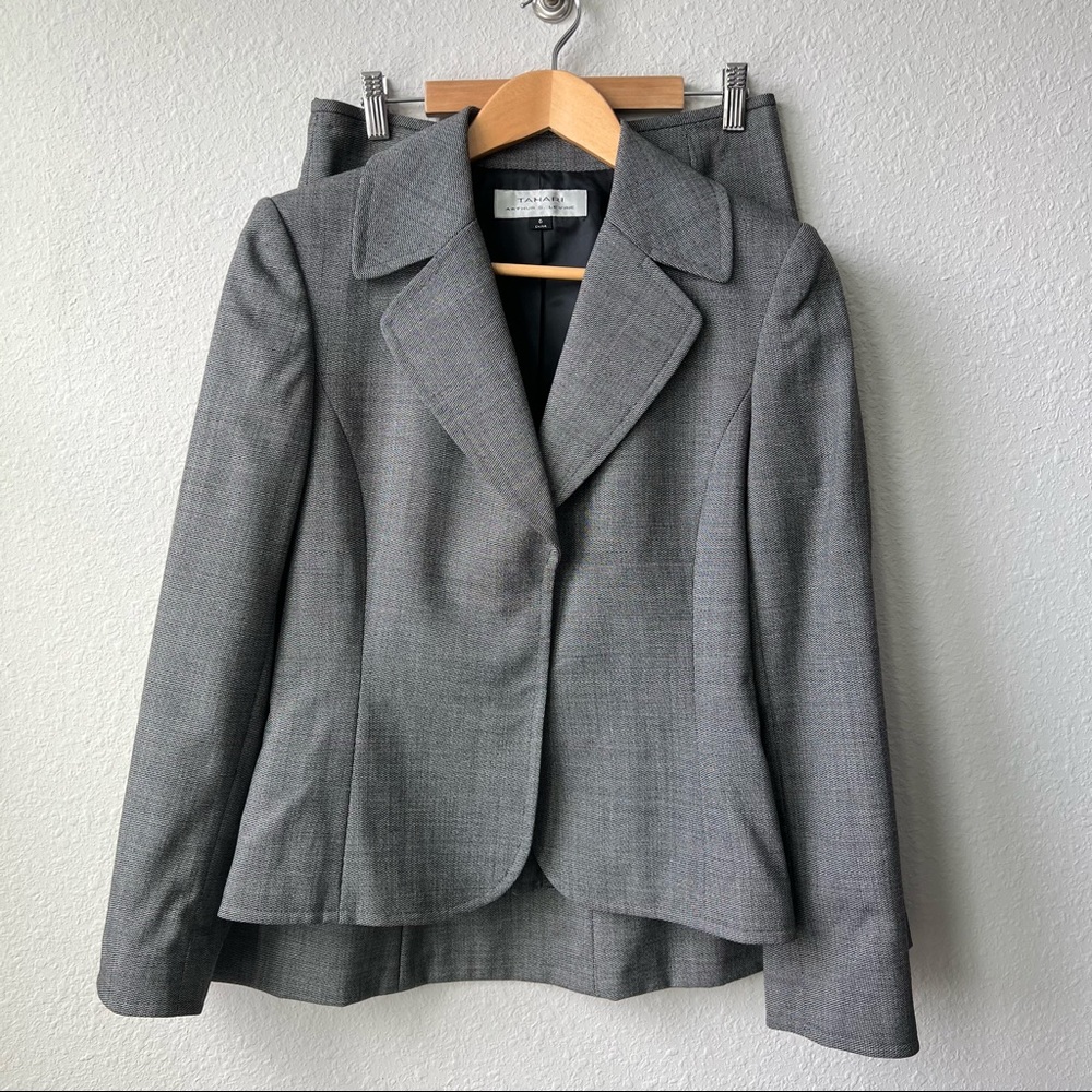 Tahari Gray Two-Piece Skirt Suit